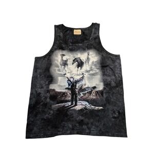 The Mountain Tank Top Mens L Black Spirit Horses Native American Vintage Tie Dye